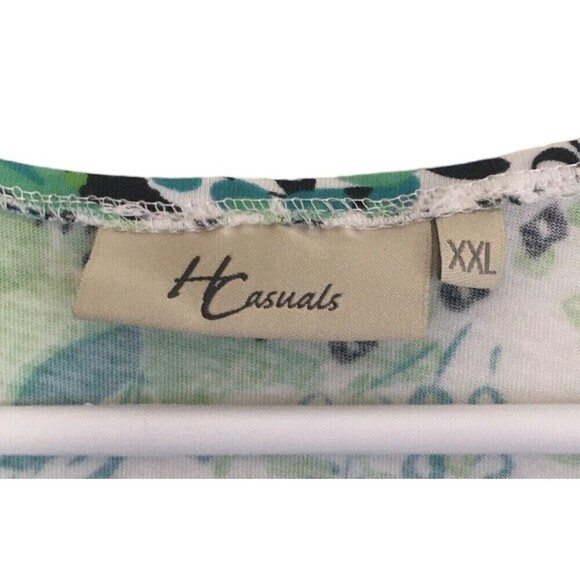 Hot Cotton Size XXL Top Green Short Sleeve Plant Geometric Print Lagenlook - Picture 4 of 5